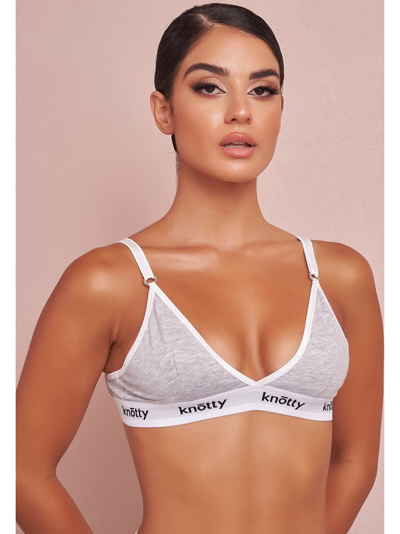 Τοπ τρίγωνο bralette με λευκό λάστιχο - γκρι