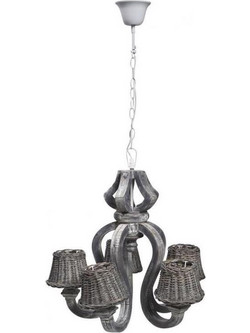 Πολύφωτο Ξύλινο Γκρι με Rattan Καπέλα 5Χe14 58Χ58εκ RIN309 Espiel