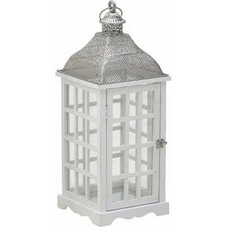Inart Φανάρι Ξύλινο Μεταλλικό Λευκό 24x24x62cm (Μέγεθος: Small)