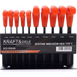Kraft&Dele Σετ Κλειδιά Allen HEX Τύπου Τ με Βάση 10 τμχ KD-10948