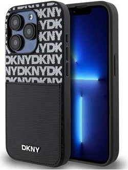 DKNY PU Leather Repeat Pattern Card Pocket Case for iPhone 15 Pro Max Black