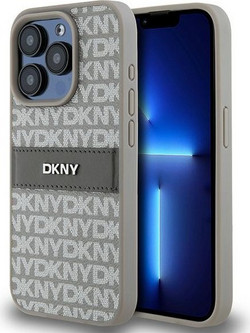 DKNY Leather Mono Stripe +amp Metal Logo - θήκη για Apple iPhone 15 Pro Max - Μπεζ