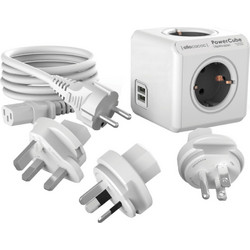 Allocacoc PowerCube Rewirable USB - Πολύπριζο με 4 Υποδοχές Type-F 2500W / 2 x USB-A 10.5W / 3 x Βύσματα US / UK / AU & 1 x Καλώδιο IEC EU 100cm - Trolley Grey - 2 Έτη Εγγύηση (1811GY/DERU3P)