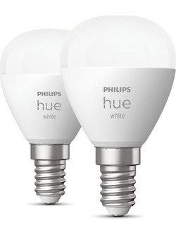 Philips Hue White Teardrop P45 E14 LED Bulb Twin Pack Replaces 40 Watt (929002440604)