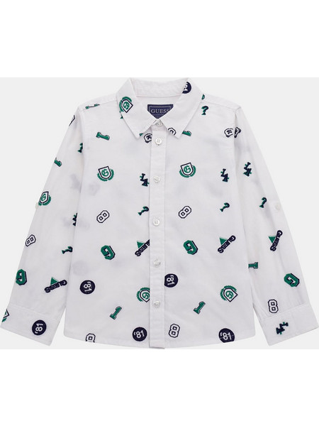 Guess Πουκάμισο Printed Poplin Ls Shirt N4RH00WBHQ1-F9FV Λευκό Αγόρι