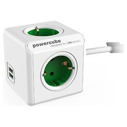 Allocacoc PowerCube extended usb Stromverteilungseinheit Wechselstrom 230 V Eingabe Eingang CEE 77 Ausgangsanschlsse 6 (2 x USB 4 x Stecker Typ F) 15 m WeiGrn