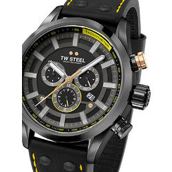 TW Steel Ανδρικό Ρολόι Χρονογράφος με Μαύρο Δερμάτινο Λουράκι SVS207
