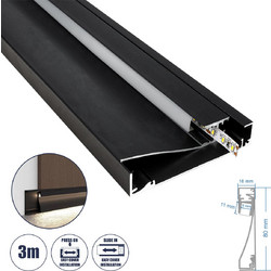 SKIRTINGBOARD-PROFILE 70852-3M Προφίλ Αλουμινίου - Βάση & Ψύκτρα Ταινίας LED με Λευκό Γαλακτερό Κάλυμμα - Επιφανειακή Χρήση για Περβάζι - Πατητό Κάλυμμα - Μαύρο - 3 Μέτρα - Μ300 x Π1.6 x Υ8cm