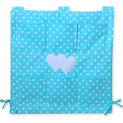 Cot tidy- Hanging Hearts white dots on turquoise