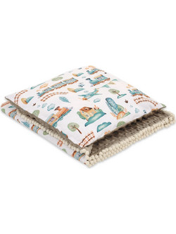 Set: Double-sided blanket minky + pillow- turquoise train