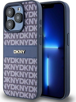 DKNY Leather Mono Stripe & Metal Logo case for iPhone 15 Pro - blue
