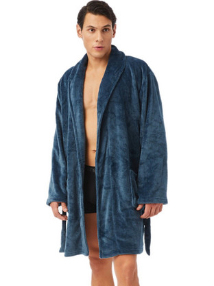 Minerva Χειμωνιάτικη Ανδρική Ρόμπα Fleece Πετρόλ 90-71140-864