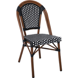 PARIS Καρέκλα Bistro Αλουμίνιο Καρυδί, Wicker Μαύρο - Άσπρο, Στοιβαζόμενη κωδ. 0706-Ε-00023780