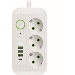 Πολύπριζο Ασφαλείας 3 Θέσεων, USB - Type-C 2m max 2500w