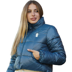 Ghetto Γυναικείο Μπουφάν Puffer Crop Μπλε Embroidered Mask Logo