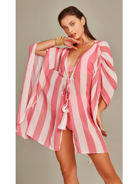 Malaga Kimono in Pink Stripes Print