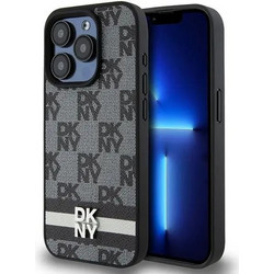 DKNY Leather Checkered Mono Pattern & Printed Stripes Case for iPhone 15 Pro Max - Black - (DK000116-0)
