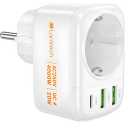 Πολυλειτουργική Πρίζα Τοίχου Lamtech (LAM114482) - 2x USB-A, 1x USB-C - Λευκό LAM114482