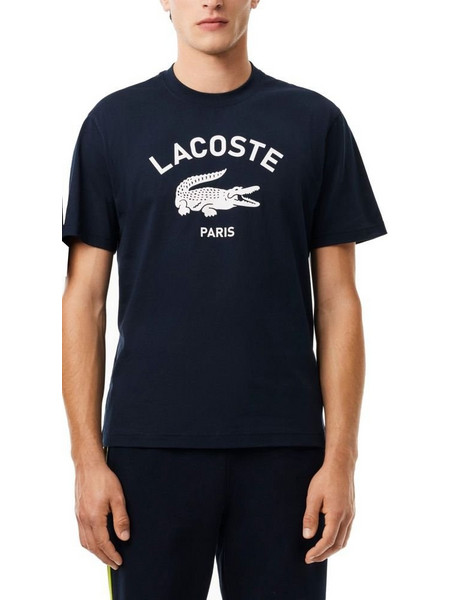 T-SHIRT LACOSTE SIGNATURE PRINT TH2733 166 ΣΚΟΥΡΟ ΜΠΛΕ