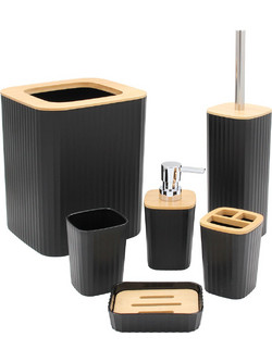 Σετ μπάνιου πλαστικό 6 τεμ Μαύρο με bamboo - KESKOR 42665-2