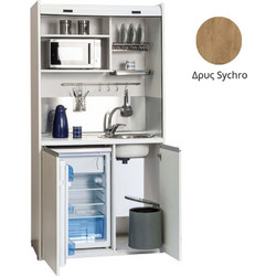 Πολυκουζίνα mini kitchen 105cm OFFICE απόχρωση δρυς sychro με ψυγείο χωρίς φούρνο για ξενώνες, γραφεία & φοιτητικά studio