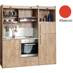 Πολυκουζίνα mini kitchen 190cm με μεγάλο ψυγείο & μεγάλο φούρνο απόχρωση κόκκινη για γραφεία, studios & καταλύματα airbnb
