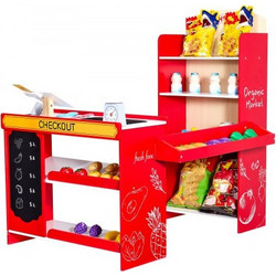 Παιδικό μπακάλικο VEVOR Playset, Ξύλινο Play Store με τσάντα αγορών, Kids Supermarket Pretend Play σετ παιχνιδιών με μεταφορική ζώνη, σαρωτής, ταμειακή μηχανή, ρεαλιστική ζυγαριά, δώρο για αγόρια και