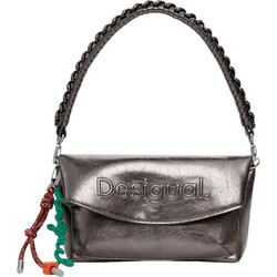 Desigual Trokel Γυναικεία Τσάντα Χιαστί Λουστρίνι Ασημί με Ιμάντα 25WAXPAQBR9225