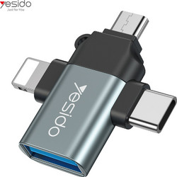Αντάπτορας Yesido GS15 3-in-1 Lightning/Micro USB/Type-C σε USB Γκρι