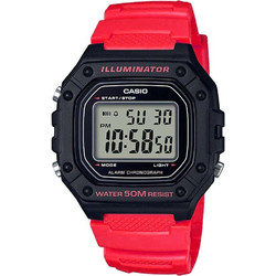 Casio Standard Ψηφιακό Ανδρικό Ρολόι Χρονογράφος με Κόκκινο Καουτσούκ Λουράκι W-218H-4BVEF