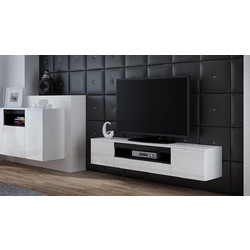 Έπιπλο Τηλεόρασης Ξύλινο Viva White / White Gloss + Black Μ180xΠ40xΥ37cm
