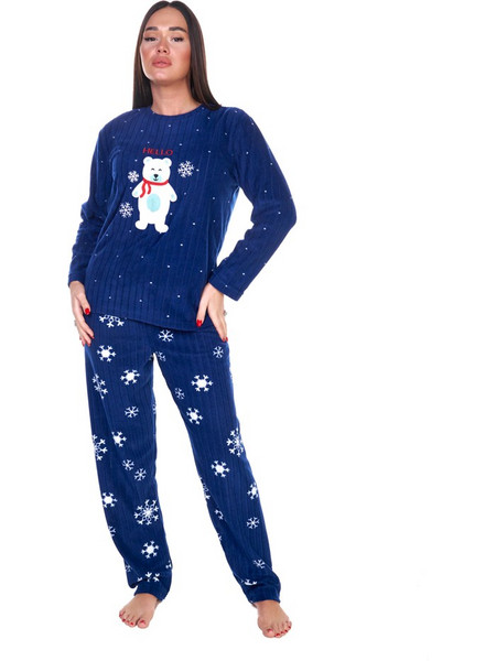 Comfort Σετ Γυναικείες Πιτζάμες Χειμωνιάτικες Fleece Μπλε