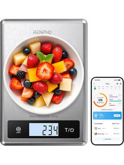 Renpho Έξυπνη Ζυγαριά Κουζίνας Calibra 1 Smart Nutrition Scale Stainless Steel with Nutritional Calculator, 1g Accuracy, Health App, Tare, 3g-5kg - Ασ