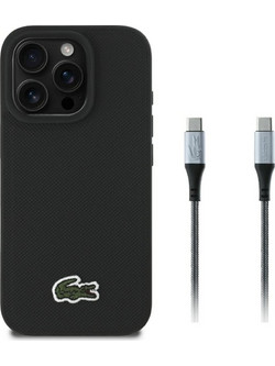 Lacoste Iconic Petit Pique Woven MagSafe Θήκη με Καλώδιο USB-C Black (iPhone 16 Pro Max)