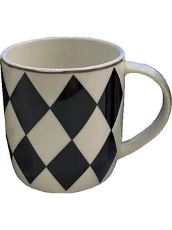 JOLIE ROMBUS ΚΟΥΠΑ 9x9x9cm NEW BONE CHINA ΛΕΥΚΟ ΜΑΥΡΟ ΧΡΥΣΟ 6τμχ