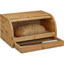 Ψωμιέρα Relaxdays Rolling Bread Box with Drawer από Μπαμπού με Καπάκι και Συρτάρι 21 x 40.5 x 28 cm - Natural (10020230)