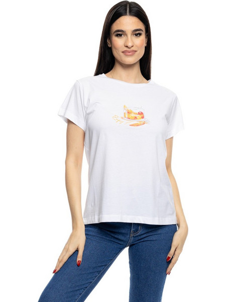 S&apos, Γυναικείο t-shirt με τύπωμα &apos,&apos,SHORT GLASS&apos,&apos, 53-106-010 020 WHITE