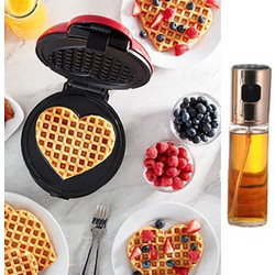 Σετ Μίνι Βαφλιέρα σε Σχήμα Καρδιάς 350W με Δοχείο Λαδιού Σπρέι Γυάλινο 100ml