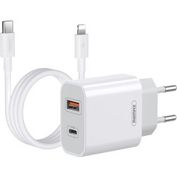 Remax RP-U68 Φορτιστής με Καλώδιο Lightning με Θύρα USB-A & USB-C 20W Power Delivery White