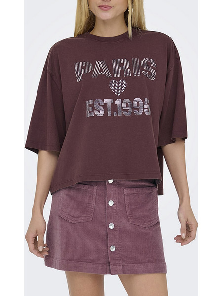 ONLY ONLJOS S/S O-NECK SHINE TOP BOX JRS 15365622-Decadent ChocolateParissilverrhinestones Mixed
