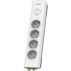 Philips Πολύπριζο Ασφαλείας 4 Θέσεων με Διακόπτη και Καλώδιο 2m Λευκό