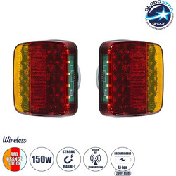 GloboStar(R) 85339 Ζευγάρι Ασύρματα Επαναφορτιζόμενα Φανάρια για Τρέιλερ LED 150W με Μαγνήτη & Επαναφορτιζόμενη Μπαταρία 2000mAh - Ασύρματος Πομπός & Δέκτης RF 2.4Ghz - Κόκκινο - Πορτοκαλί - Λευκό - Α