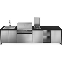 Steel Cucine Gea MALMOLADA35580H Σύνθεση Κουζίνας Εξωτερικού Χώρου με BBQ, Νεροχύτη 75εκ. και Εστία Αερίου