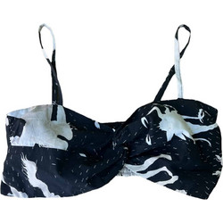MILKWHITE Printed Cotton Crop Top Zodiac Black