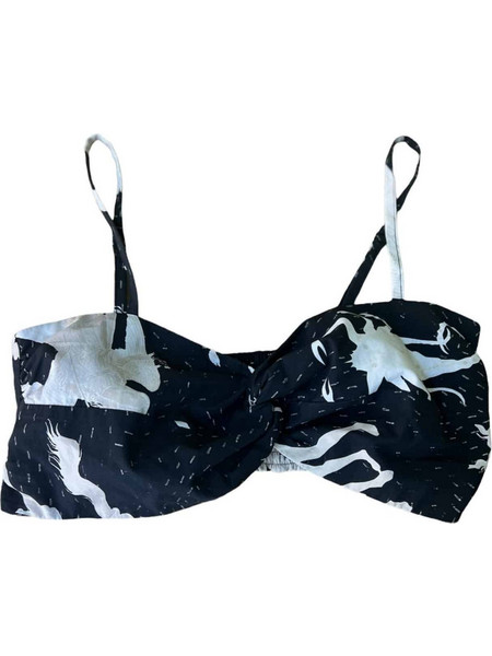 MILKWHITE Printed Cotton Crop Top Zodiac Black