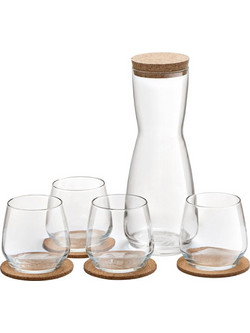 Σετ Καράφα Νερού 1lt & 4 Ποτήρια 370ml με Σουβέρ Φελλού Royal Leerdam Debonair 826579