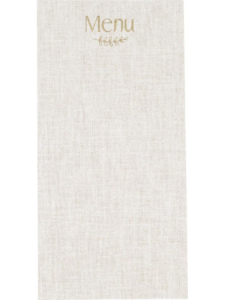 Beauty Home 10 Κάρτες χάρτινες menu με εφέ λινού με κορδόνι Μπεζ και χρυσό χαρτί 10 x 20 cm