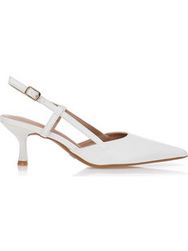 Γόβες λευκές slingback με χαμηλό τακούνι