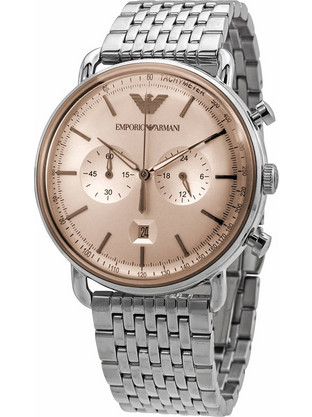 Emporio Armani Aviator Ανδρικό Ρολόι Χρονογράφος με Ασημί Μεταλλικό Μπρασελέ AR11239