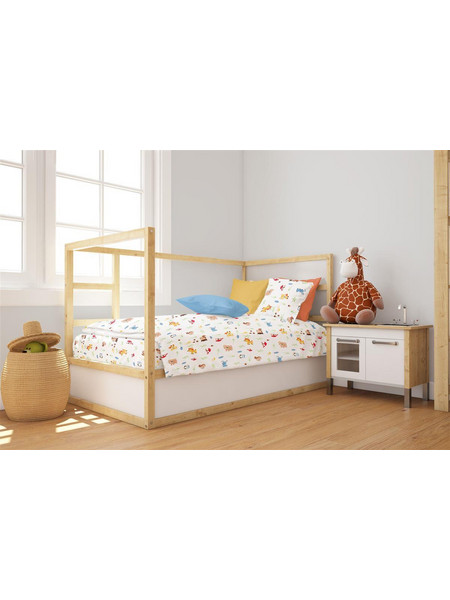 Παπλωματοθήκη Εμπριμέ bebe Forest Animals 070 120X160 White-Sky Blue 100% Cotton Flannel Dimcol